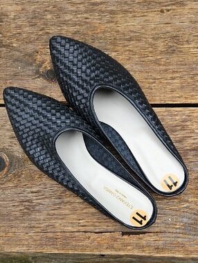 Woven Leather Flat Mules